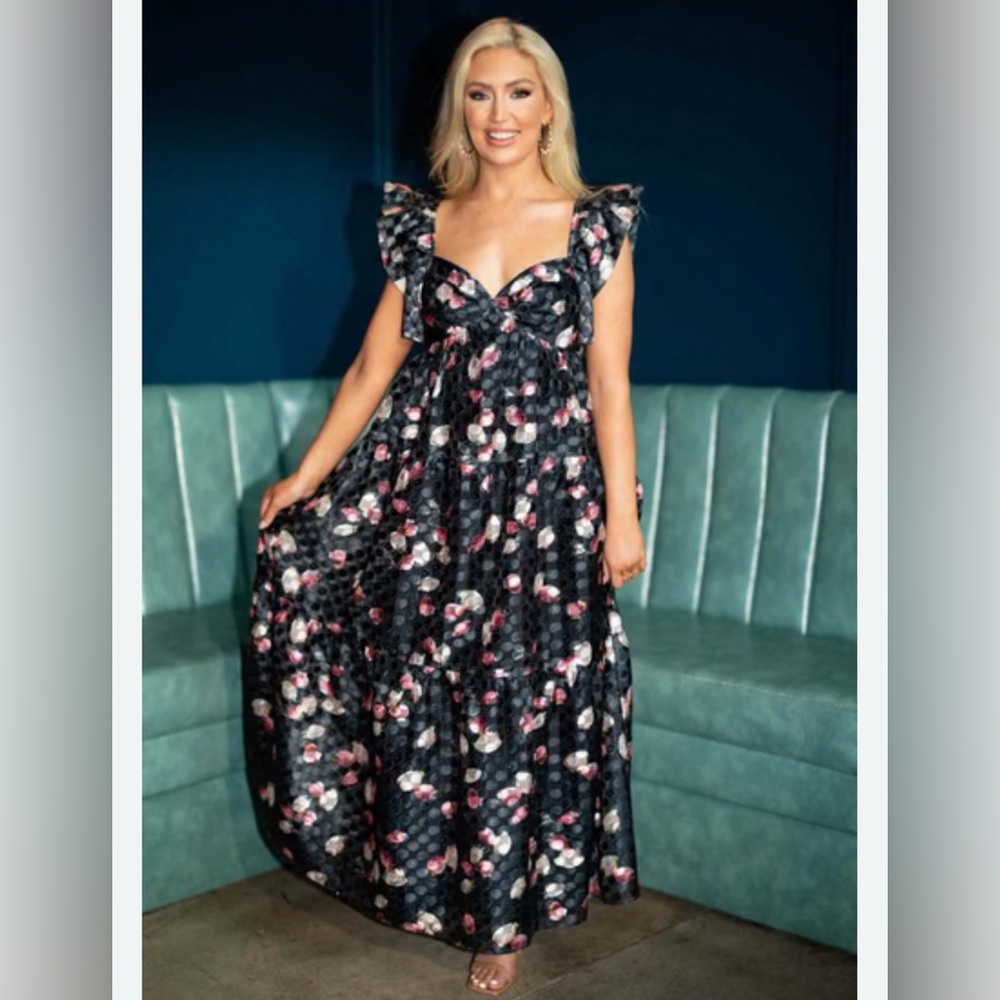 Buddy Love Lilly Black and Pink Floral Maxi Dress size Medium